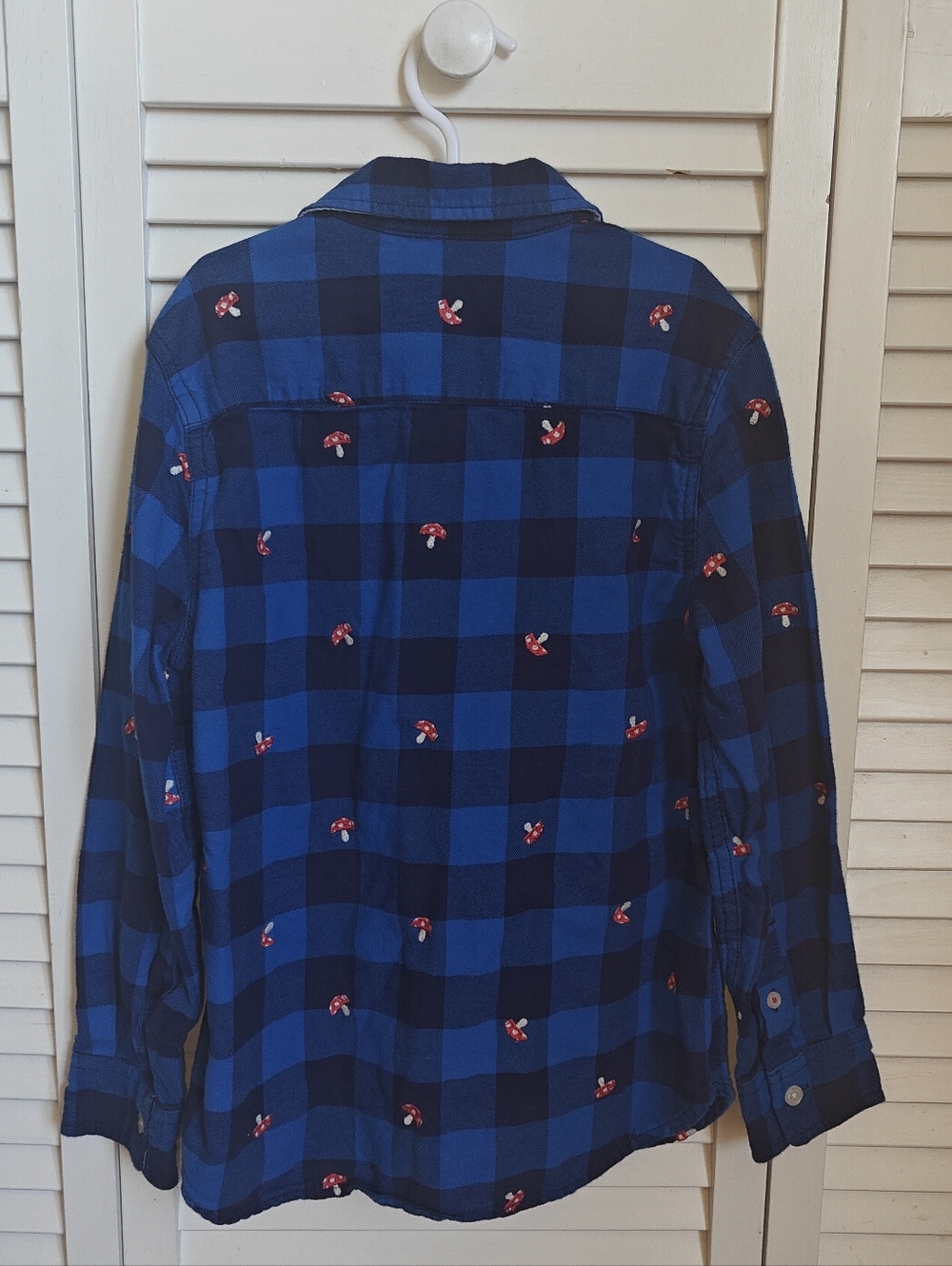 Mini Boden Cosy Cotton Check Flannel Shirt in Blue Mushroom Pattern Boys 7/8 - Picture 3 of 6